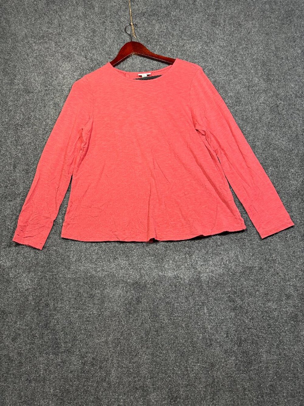 J Jill Top Womens Small Orange Cotton Stretch Long Sleeve Tee Shirt Split Hem